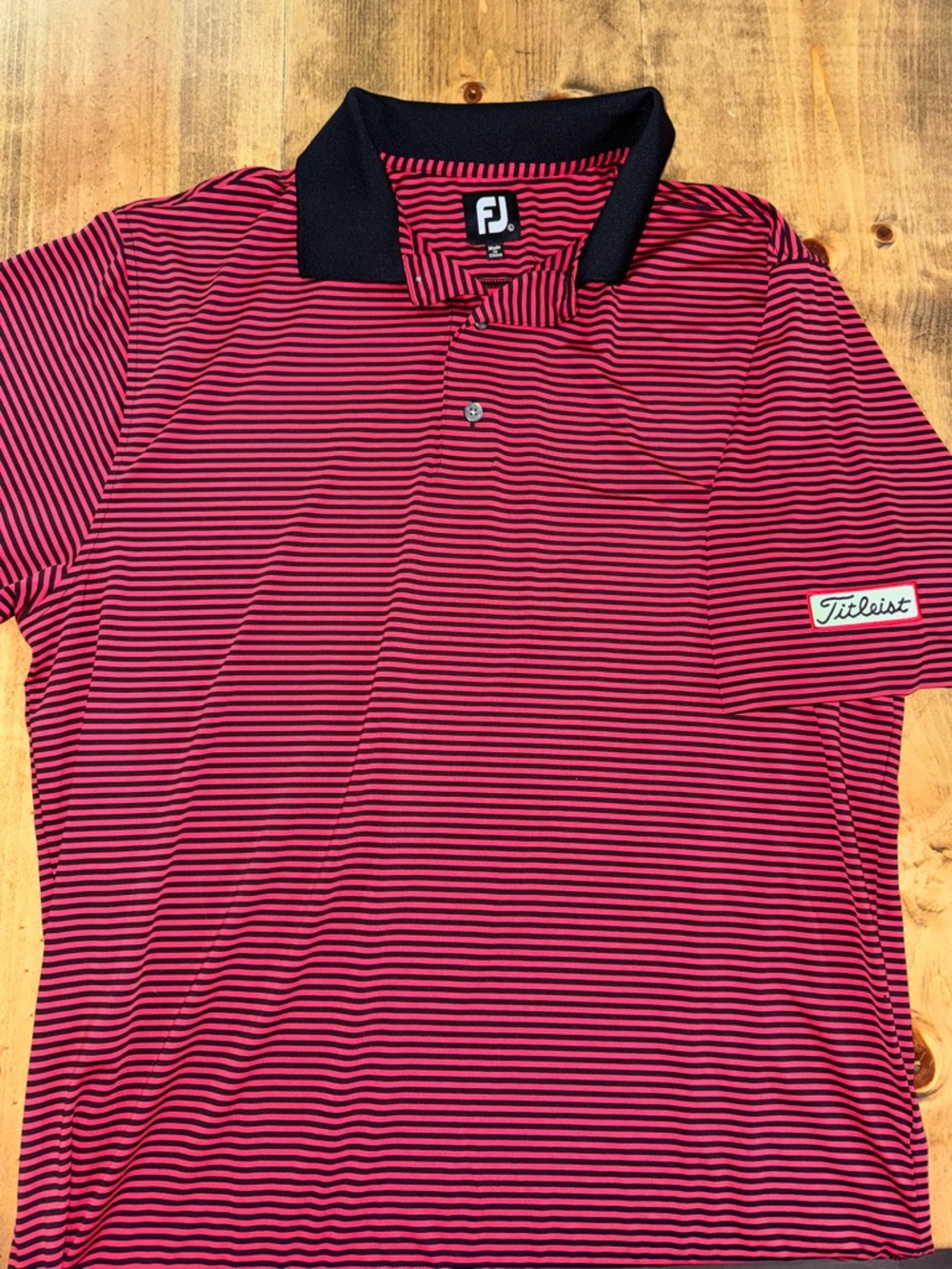FootJoy Red and Black Striped Golf Polo with Black Collar
